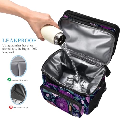 Image of MIYCOO Lunch Bag & Lunch Box for Women Men, Double Deck Leakproof Insulated Soft Large Adult Camping Cooler bag for Work, Beach, Picnic, Travel (Purple Flower, 15L)