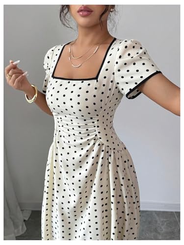 Image of Floerns Women's Floral Short Puff Sleeve Milkmaid Dress Boho A Line Long Dresses
