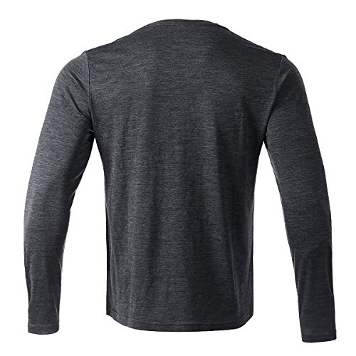Merino Protect 100% Merino Wool Base Layer Mens Long Sleeve T-Shirt Thermal Underwear Odor Resistance For Hiking Hunting Dark Grey #TOP4