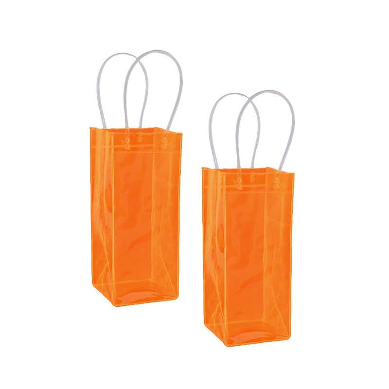 2PCS PVC Ice Wine Bags With Handles Wine Pouchs Waterproof PVC Bottle Gift Bag for Champagne Christmas Party,Orange