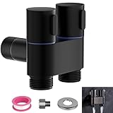 1-In-2-Out Dual Control Valve,Water Splitter Valve with Shut-Off, 1/2" Brass Chrome 3 Way Diverter with 3/8" Adapter,Toilet Bidet Sprayer Faucet Accessories,Black