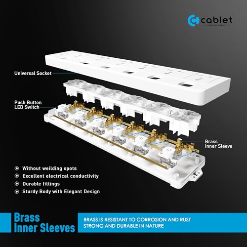 Image of Cablet Extension Board 3 Meter Cable, 2500W 10A, 6 Universal Multi Plug Socket, 6 Individual Switches, 3 Mtr Heavy Duty Cord, LED Indicator, Power Strip for Home Office (6 Socket + 6 Switch, 3 Meter)