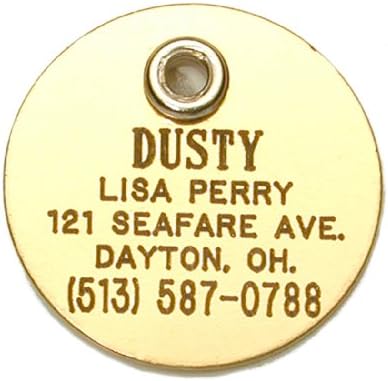 Round Shaped Double Sided Dog Cat Pet ID Tag Custom Engraved Brass 3 Sizes to Choose From (Message Seller with Engraving Information) by PetClassics