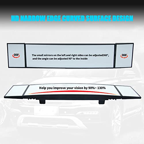 Qodolsi 1 Pc Hd Rear View Mirror, 15.1In X 3.1In 360 Degree Tri-Fold Panoramic Rear View Mirror, Anti-Glare Baby Assist Mirror, For Cars, Suvs, Trucks Interior Curved Reversing Wide Angle Mirror #TOP3