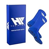 HF Training - 1 Paar Rutschfeste Fußball Socken in Blau mit schwarzen Noppen (Unisex) - Fussball-Socken mit Grip - Antirutsch Soccer & Running Socks - Tennis-Socken für Handball, Basketball & Laufen