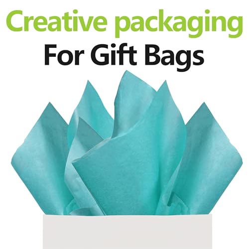 Image of Bobobag 100 Sheets Turquoise Blue Tissue Paper, 20 inch x 14 inch Tissue Paper for Gift Bags, Bulk Gift Wrapping Tissue for DIY Crafts, Birthday, Christmas and Holiday Decor