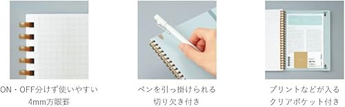 Miniatura 3 de KOKUYO Sooofa - Cuaderno gráfico de 7.2 x 5.5 pulgadas, cuaderno de anillo suave para mujer, cuadrícula de 0.157 in, 80 hojas perforadas, verde,