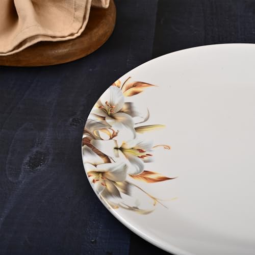 Image of Golden Fish 10 Pieces Dinner Set for Kitchen & Dining | 4 Full Plates, 4 Veg Bowls, 1 Donga & 1 Serving Spoon | Complete Family Serveware Set for Daily Use, Hosting & Gifting