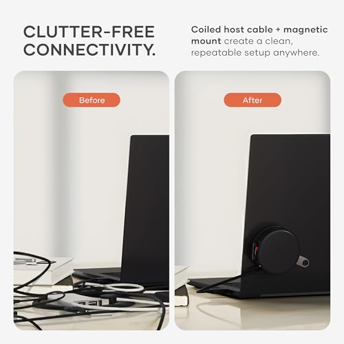 Image of Satechi OntheGo 7-in-1 USB-C Hub, Compact Magnetic Multiport Adapter, 100W PD, HDMI 4K /60Hz, Gigabit Ethernet, 2xUSB-A 5Gbps, SD /microSD Reader, Coiled Cable, for Mac & Windows - Space Black