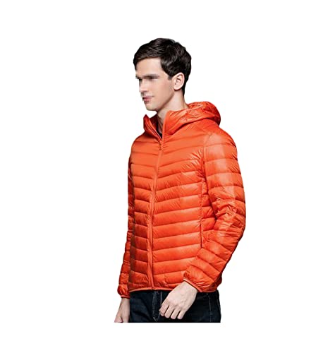 Yuntanu Chaqueta de plumón ultraligera para hombre, cortavientos, ligera, con plumas, parka, naranja/fiesta de bloques, L