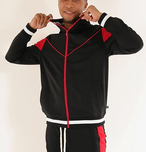SCREENSHOT-F11956 Mens Urban Hip Hop Premium Track Jacket - Athletic Color Block Fashion Sweatshirt-Black/Black-Large - Thumbnail 6