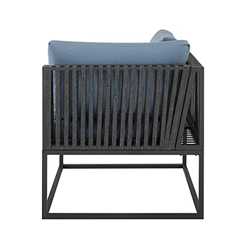 Walker Edison Tropez Contemporary Outdoor Steel Frame Modular Corner Chair With Rope Cord Detail, 28 Inch, Blue #TOP3