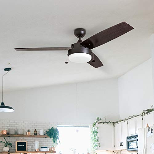 Prominence Home Statham, 52 Inch Contemporary Indoor Led Ceiling Fan With Light, Pull Chain, Dual Mounting Options, Modern Dual Finish Blades, Reversible Motor - 51018-01 (Espresso) #TOP6