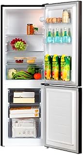 CHiQ 157L (47.4cm wide 144cm High) 70/30 Freestanding Fridge Freezer, low frost, 12-year compressor warranty, E, 39db,Reversible Doors dark inox