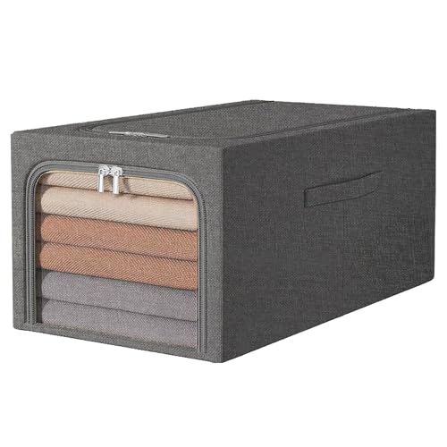 Image of Yellow Weaves 2 Pcs Clothes Organizer for Wardrobe, Foldable, Stackable, Space Saver Closet Basket, Cupboard Almirah Organizer, Storage Box for Clothes (Grey, Large)