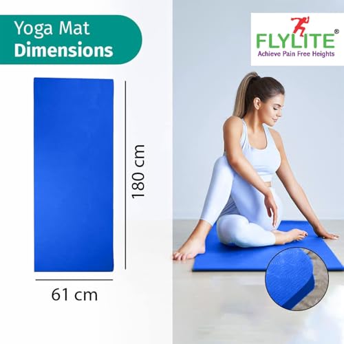 Image of Flylite by Yoga & Exercise Mat, Anti-Slip Fitness Mat with Carry Strap for Home, Gym, Meditation, Pilates, Stretching & Floor Exercises, Lightweight Mat for Men, Women & Kids (Ocean Blue, 4mm)