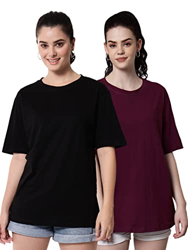 Image of FUNDAY FASHION Women Cotton Half Sleeve Printed Oversized Relaxed Fit T-Shirts /Girls (Pack Of 2)