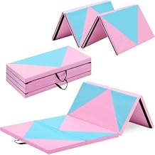 Betterland 6/8/10 Folding Gymnastics Mats,Gym Exercise Aerobics Mat with Carrying Handles,PU Leather Tumbling Mat for Stretching Yoga, Home Workout, Fitness Mat