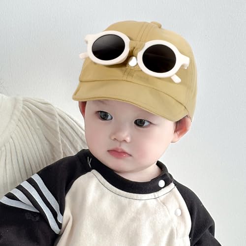 Kids' Cute Baseball Cap with Sunglasses Decoration - Outdoor Breathable Hat with Extended Brim for 0-3 Years2