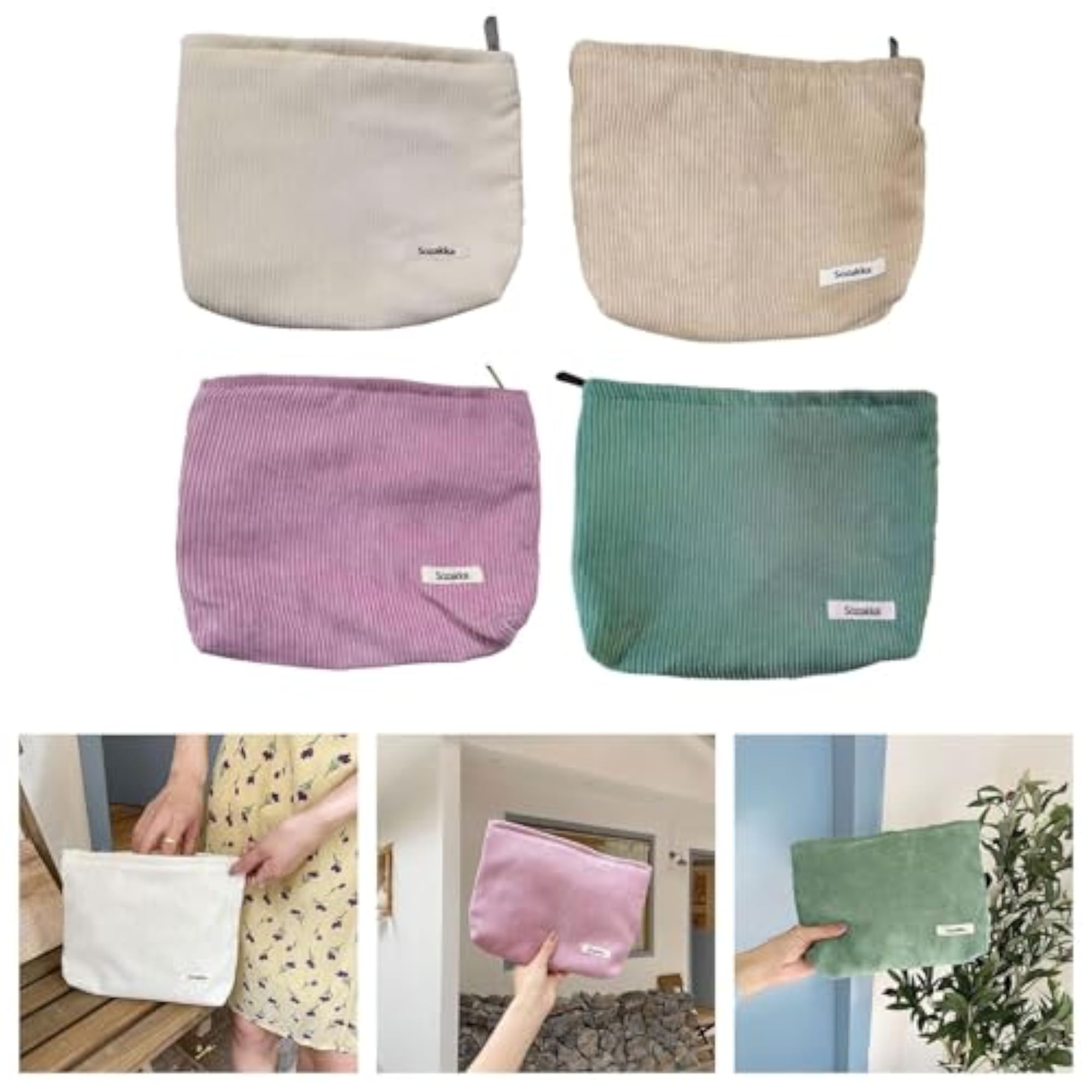 Corduroy Cosmetic Bag, Large Capacity for Makeup