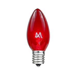 Novelty Lights Incandescent Christmas Replacement Bulbs – Indoor/Outdoor Individual Bulbs for Christmas Tree, Display, & More – C9/E17 Intermediate Base, 7 Watt Lights (Red, 25 Pack)
