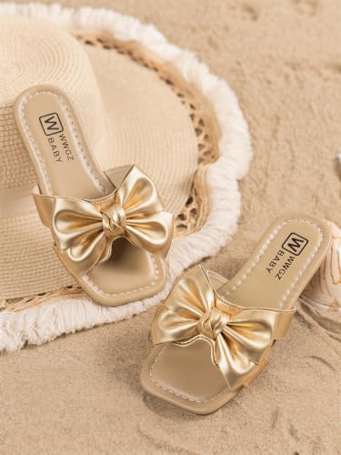 Image of GORGLITTER Girl's Bow Sandals Round Open Toe Slip on Beach Summer Shoes