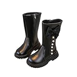 Girls Princess Mid Calf Boot with Side Zip Cute Bow Fashion Outdoor Boot Comfy Lining Leather Tall Boots for Little Big Kids