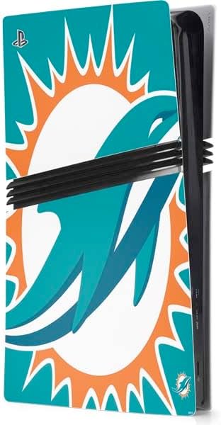 Skinit Decal Gaming Skin Compatible with PS5 Pro Console - Officially Licensed NFL Miami Dolphins White Striped Design