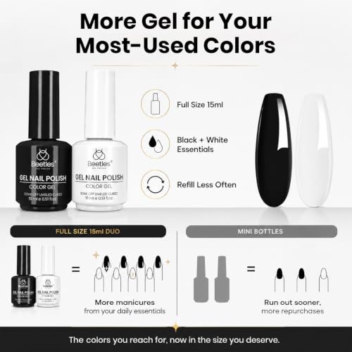 Image of Beetles Black White Gel Polish Set - 2 Pcs 15ml Full Size Black And White Colors Polish French Nails Soak Off LED Nails Art Manicure Salon DIY at Home
