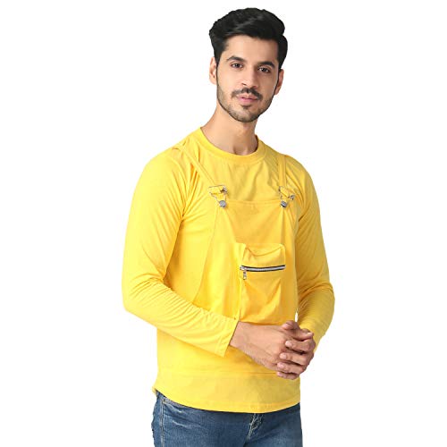 Image of Black Collection Solid Men Dungaree Style Full Sleeve T-Shirt