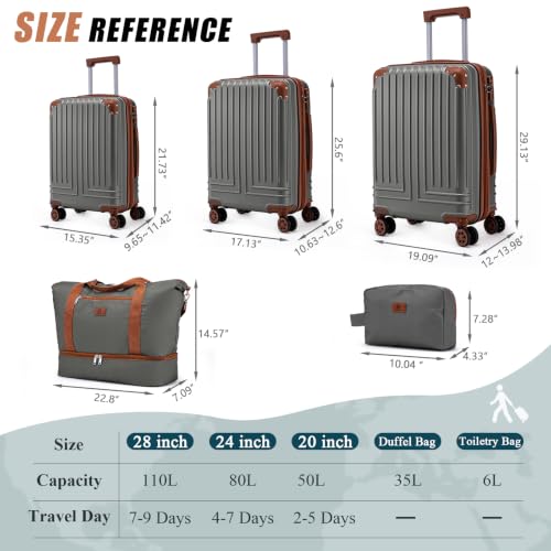 Image of KUNEL Luggage Sets 5 Piece, Hardshell Expandable Suitcase, 20 /24 /28inch