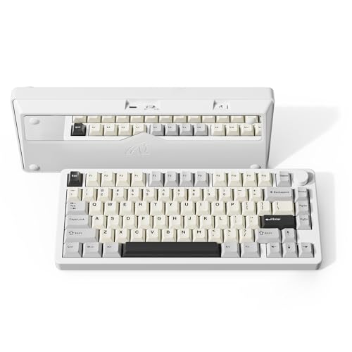 Hoopond X ATTACK SHARK 75% X86 draadloos mechanisch gamingtoetsenbord,volledig aluminium CNC,BT/2.4G/USB-C,draaiknopbediening,4000mAh,RGB,Hot-swap lineaire schakelaar voor pc/Win/Mac-Sterrenlichtwit
