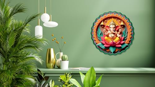 Image of Casa Rica MDF Wooden Wall Art 12x12 Inch | Ganesh Ji Sparkle Laminated Wall Hanging Frame for Living Room, Bedroom, Office & Pooja Room | Modern MDF Home Decor Painting | Wall Hanging Gift Item (GD 001)