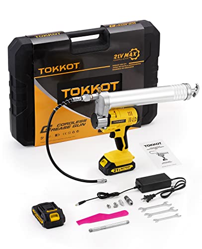 Tokkot Electric Grease Gun，21V Professional High Pressure Cordless Grease Guns，10000Psi，2 Battery Kit With Carrying Case #TOP3