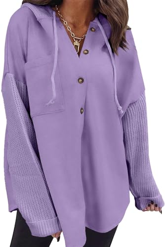 Image of SHEWIN Women Oversized Hooded Sweatshirt Loose Fit Casual Button Hoodies with Pocket 2026