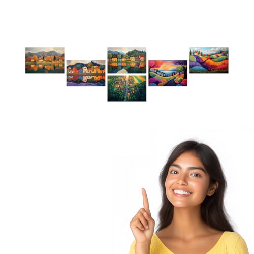 Image of SiddArtify Landscape Wall Art Poster Print Set - Colorful Village Poster Decor for Living Room Bedroom - Set of 2-4x6 Inch - Board (Pack of 6) - Sticker (Pack of 6)