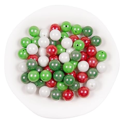 60 Pcs Christmas Silicone Beads, 15mm Red Green Silicone Focal Beads, Glitter Xmas Focal Beads for Making Keychain Necklace Bracelet Handmade Crafts Cover