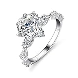 Skcess - Anillos de promesa de oro blanco de 9 K/14 K/18 K para mujer, con anillo redondo de 6 puntas con moissanita de 1 ct para mujer, 7, Oro blanco de 9 quilates Moissanita, Zirconia cúbica