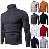 FMYONF Winter Pullover Herren Warm Mit Rollkragen Pulli Einfarbig Winter Oberteile Herren Pullover Domina Outfit Herren(A-Wein,L)