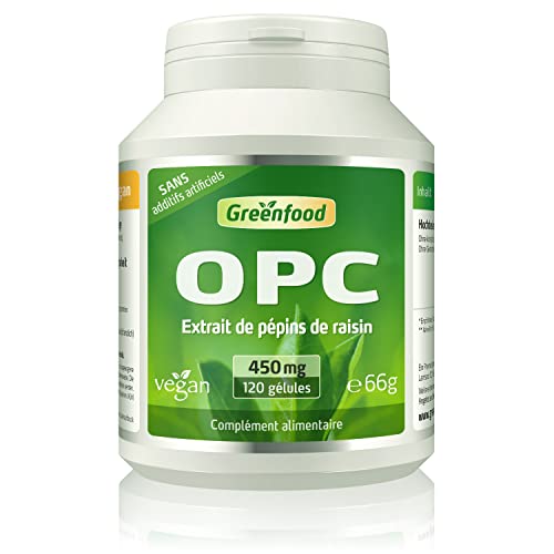 Greenfood OPC, 450 mg, dose élevée, 120 gélules - Sans additifs artificiels. Sans génie génétique. Vegan.