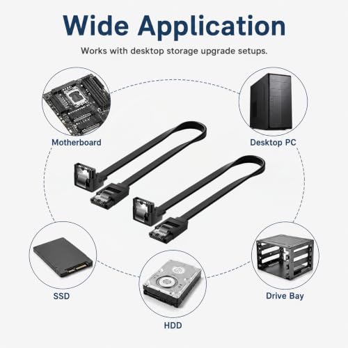 Telaryn 4 PCS Câble Sata 3, Câble Sata À Angle Droit 90 Degrés 6Gbps 50cm, Données SATA 3 avec Connecteur Droit et Angle 90 Degrés, SSD HDD avec Loquet Verrouillage, Compatible Disque Dur Interne – vue 5