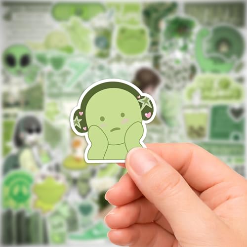Image of Green Aesthetic Sticker Pack (55+ Stickers) | Soft Sage Green Theme | Glossy Premium Vinyl | Waterproof, Scratch & Fade Resistant | Stickers for Laptop, Bottle & Phone Cover
