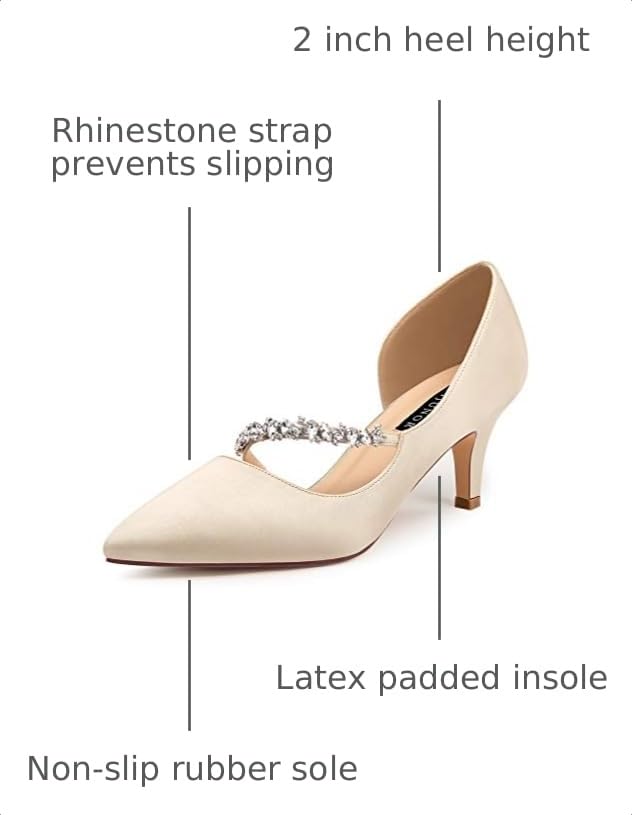 Image of ERIJUNOR Women Mid Kitten Heels Closed Pointy Toe D'Orsay Pumps Wedding Party Shoes