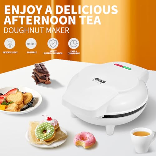 Image of DSP Mini Donut Maker - Non-Stick, 7 Donuts, Cool-Touch | Quick 3-Min Baking, Indicator Lights, Easy Wipe-Clean, Breakfast /Snacks /Desserts