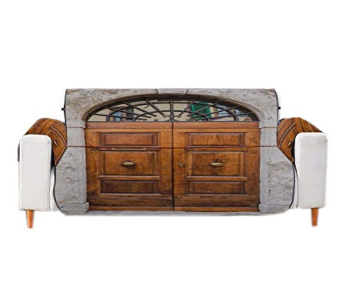 A.Monamour Fundas Decorativas para Sofás Antiguo Muro De Ladrillo Puerta De Arco De Madera Edificio Antiguo Terciopelo Fundas de Sillón Sofá Protector Funda de Sofá 1 Plaza 2 Plazas 3 Plazas