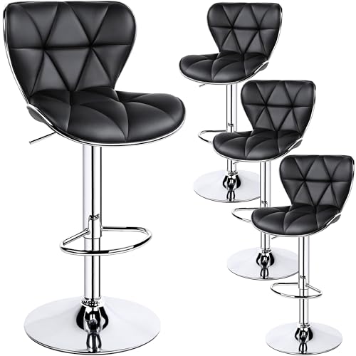 Yaheetech 4-Piece Bar Stool Set, Shell Back, PU Leather, Adjustable & Swivel