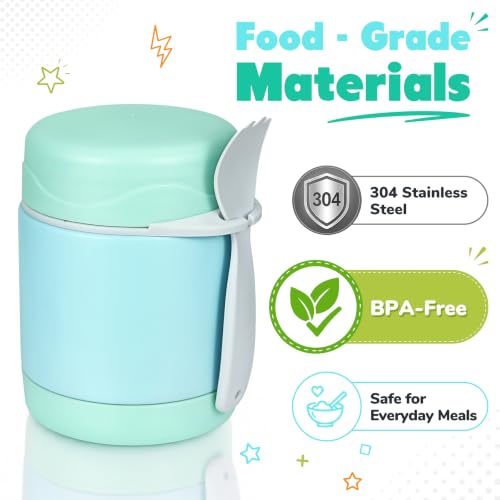 Image of 10oz Soup Thermo for Hot Food Kids,Lunch Thermo Kids Food Jar with Spoon Hot Insulated Food Containers,Leak Proof Stainless Steel Wide Mouth Lunch Thermo Jar for School(Mint-Green)