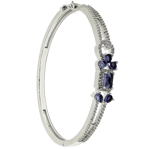 Image of ZENEME Rhodium-Plated American Diamond Studded Flower Patterned Kada Bracelet For Girls and Women