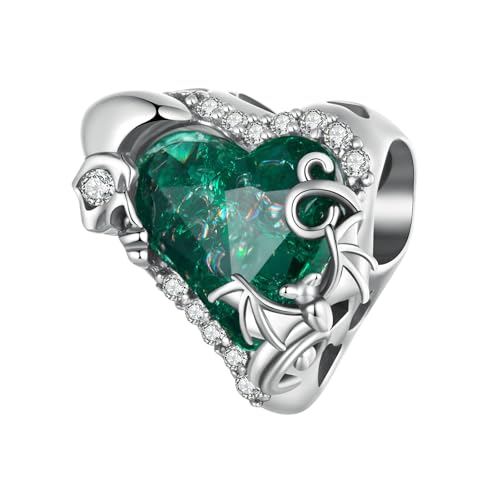 Charm de corazón y calavera verde de plata 925, el regalo de cumpleaños para mujer