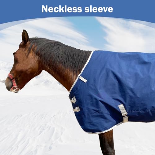 Image of 1200D Horse Blanket Winter Water Resistant 220g Polyester Fiber Filling Liner 1200D Premium Turnout Horse Blanket,Medium Weight Blanket 81 inches,155cm Deep Blue